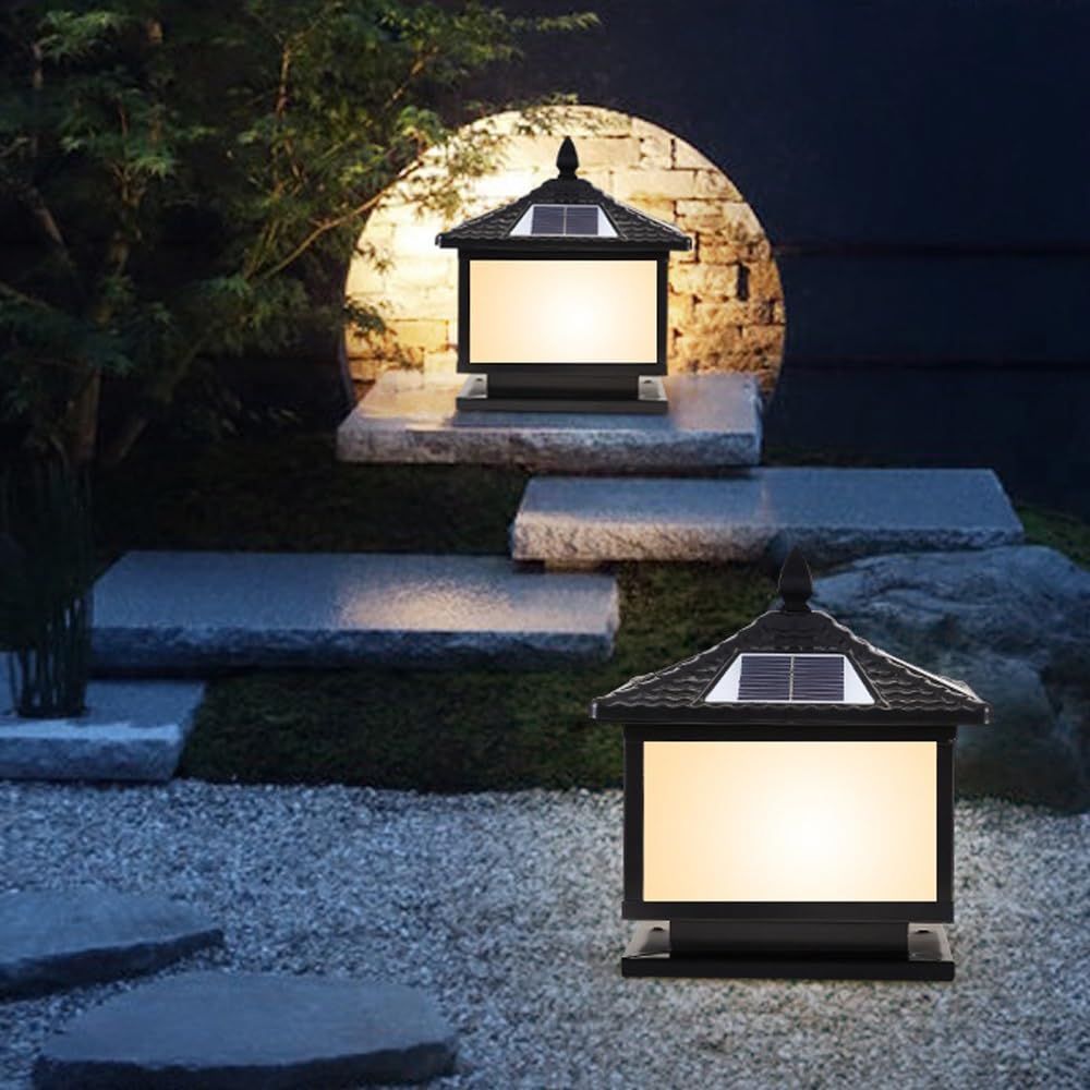 Zdalnie sterowane lampy solarne na słupki, nowoczesna prosta lampa na taras, wodoodporna latarnia słupkowa na patio, werandę, ogród(Brass,X-Large)