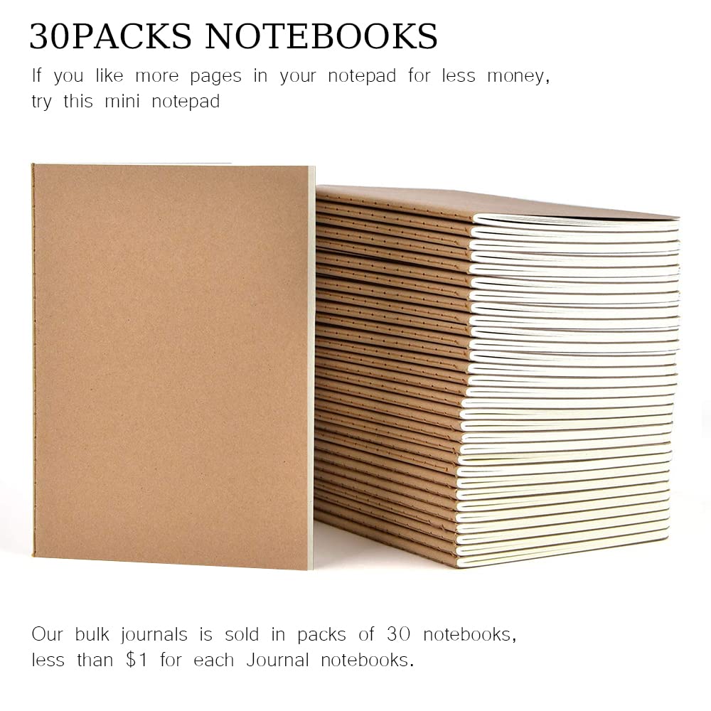 Quaderno con copertina kraft, per viaggiatori, appunti, appunti, appunti, quaderni marroni cuciti (confezione da 30)