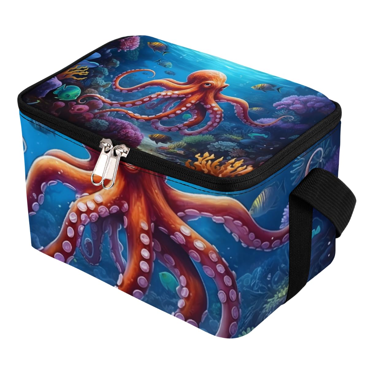 GzLeyigou Lunch Bags for Women Men 9 Cans,Octopus Red Hot & Cold Food Delivery Bag Insulated Grocery Bag Insulated Lunch Box Under the Sea Cooler Bag for Office Work Picnic Beach