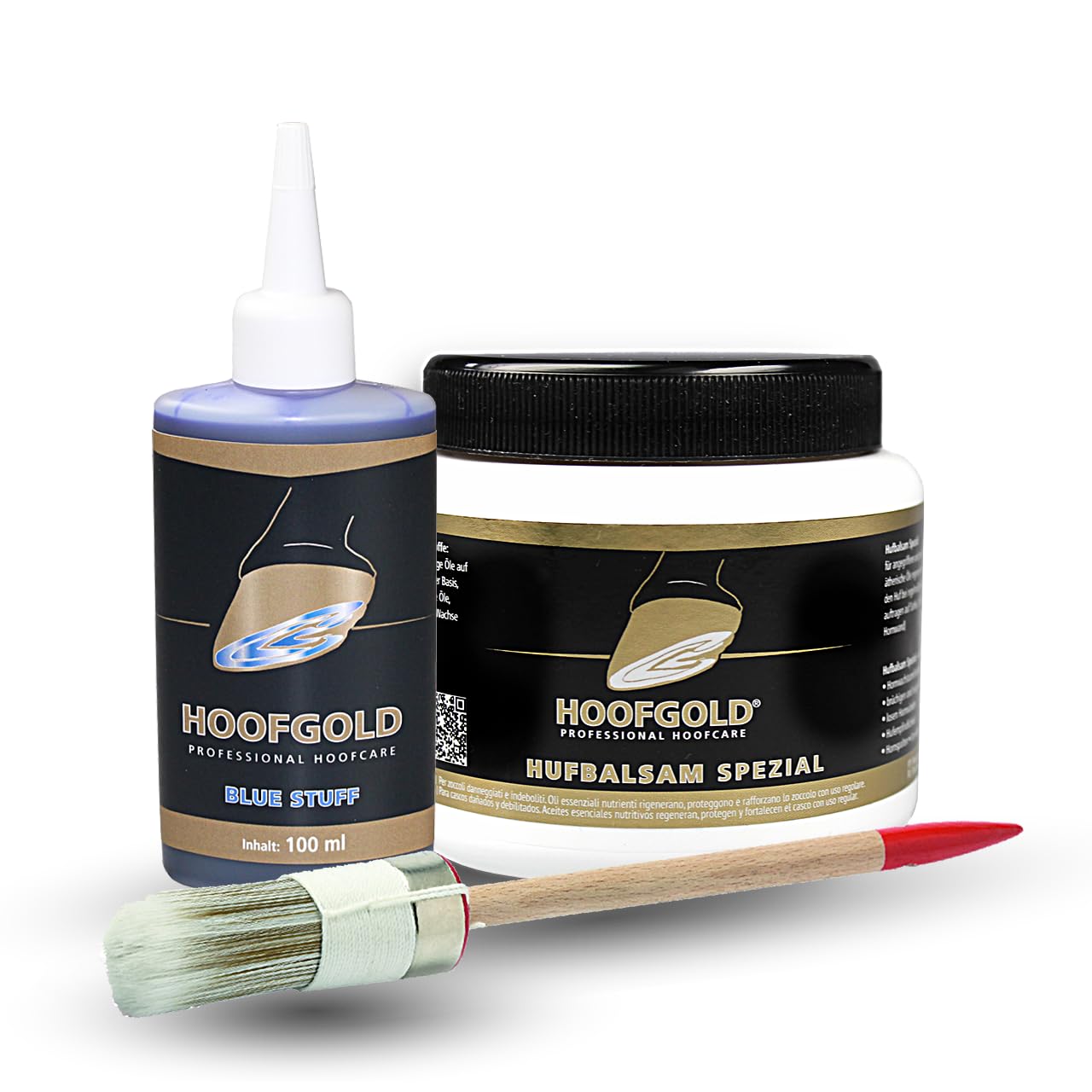 Set Hufbalsam Spezial 500 ml & BlueStuff 100 ml Hufpflege | Huffett und Strahlpflege im Pferdepflege Set, bei trockenen Hufen, Hufspalten, Hufrissen und Strahlfäule-Anfälligkeit