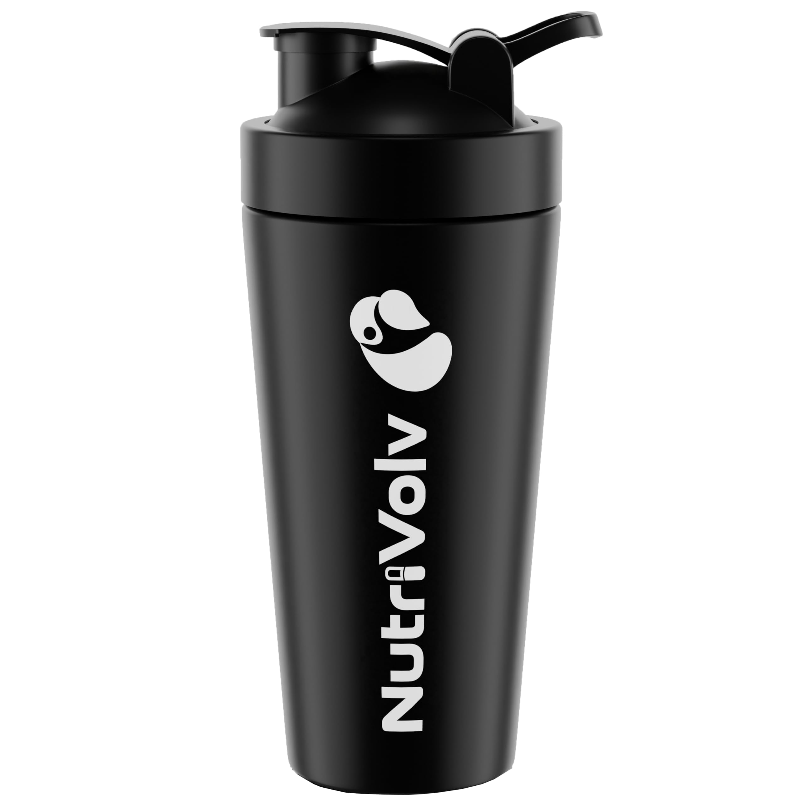 Nutrivolv Black Deluxe Steel Shaker Bottle 500Ml | Metal Protein Shaker | Wire Mixball Whisk | Bpa Free | Non-Drip Screw Lid | Colour | Perfect For Mixing Powdered Shakes | Supplement Bottle
