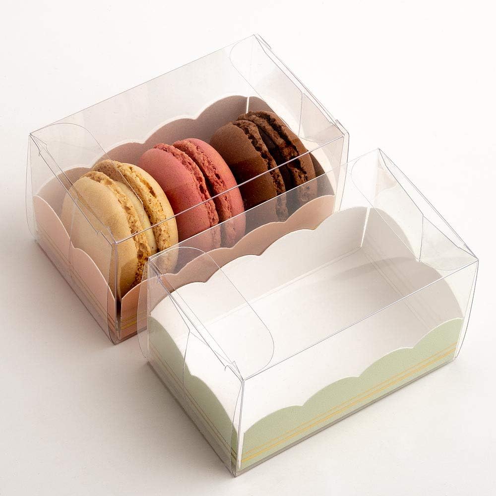 10 Empty Macaroon Boxes - 80x50x50mm Clear Box with Green Elegance Insert