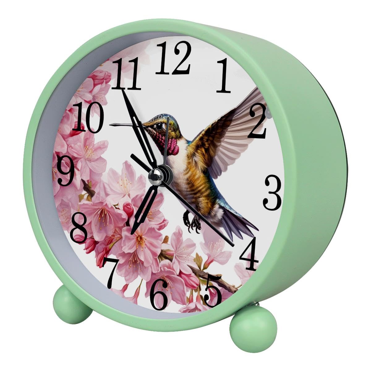Luoweisi Alarm Clock Cherry Blossoms Hummingbird, Silent Non-Ticking with Night Light