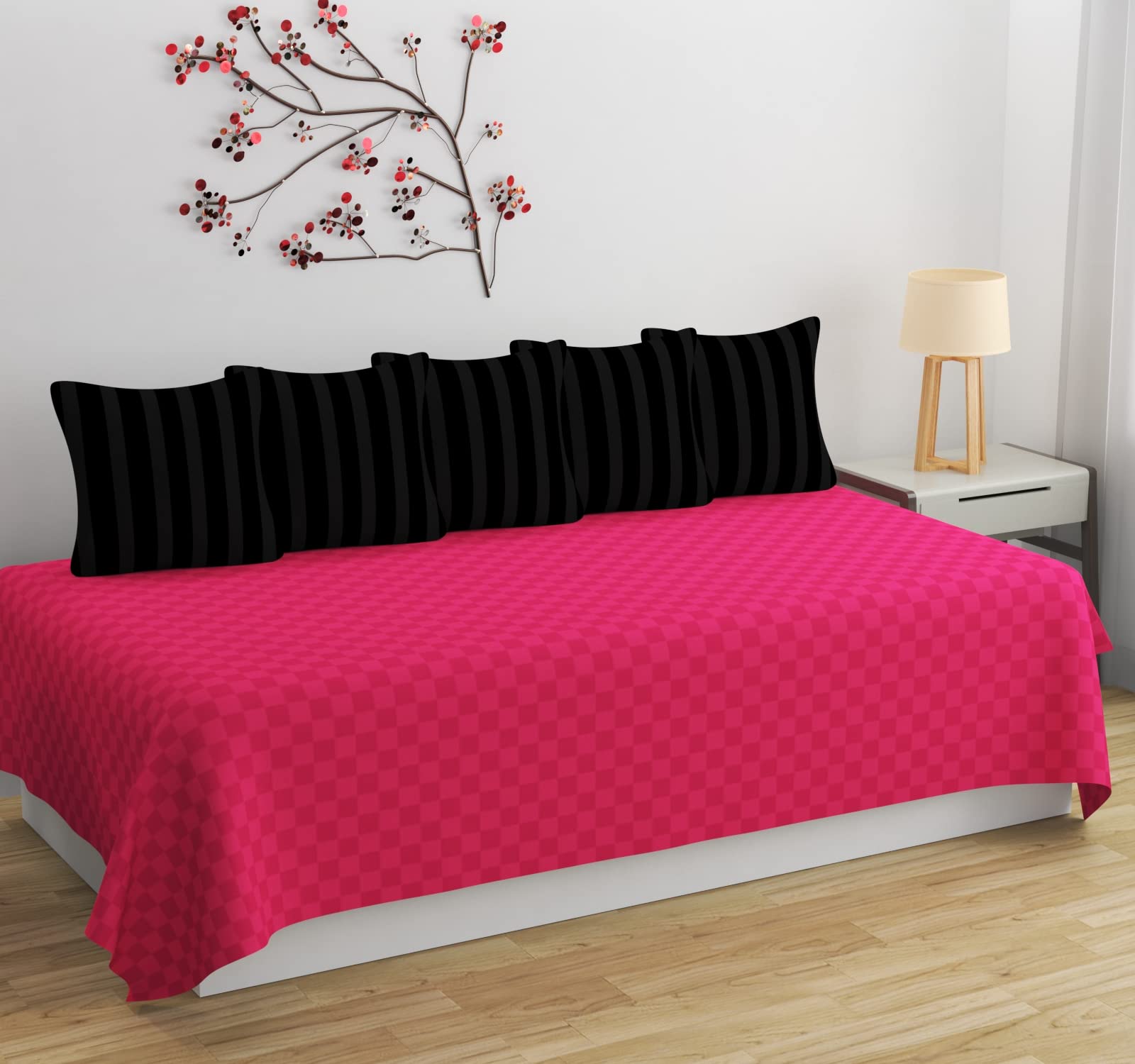 BELVOSTUM Diwan Bedsheet Set of 8 Pieces - 1 Single Bedsheet, 2 Bolster Covers, 5 Cushion Covers - 100% Microfiber for Living Room Dining Hall-image-39