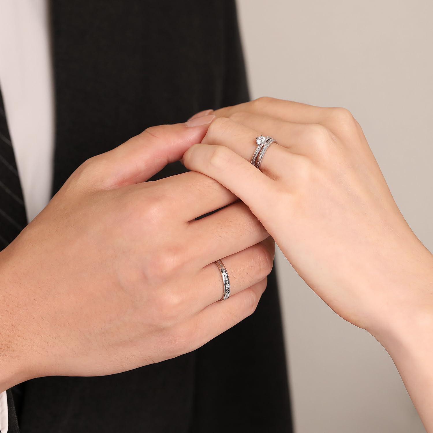 Meissa Alianzas Anillos de Compromiso para Pareja Plata de Ley 925 Ajustables Juego de 2 Regalo Boda Promesa Aniversario, Mujer 2mm con Circonita 0,28ct + Hombre 3mm