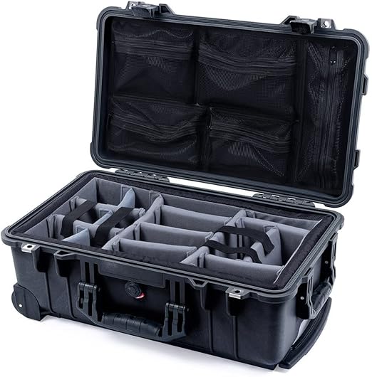 Pelican Color Case Black Pelican 1510 Case with Grey Dividers & mesh lid Organizer. Carry-on on Size.