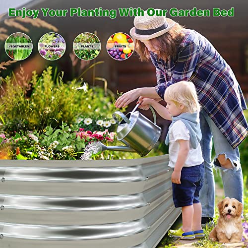 9 In 1 Anti-Rust Galvanized Raised Garden Bed Kit, 8×4×1Ft Raised Garden Beds Outdoor With Support Metal Rope & Tags, Easy To Diy & Clean Galvanized Metal Raised Planter Box For Flower Fruit Vegetable #TOP3