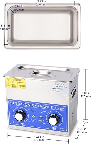Miniatura 3 de Labasics Limpiador ultrasónico, limpiador ultrasónico multiusos de acero inoxidable 304 con panel de control mecánico de calefacción y temporizador