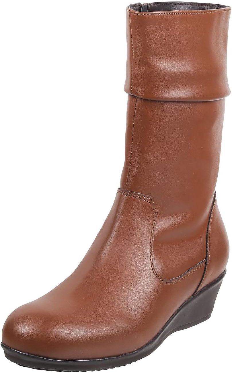 Women's Faux Leather Mid Calf Cool Weather Fashion Boots