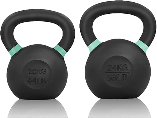 Yes4All Paquete de pesas rusas de hierro fundidorecubrimiento en polvo, 44 libras + 53 libras, mango de fácil agarre para entrenamiento de fuerza,