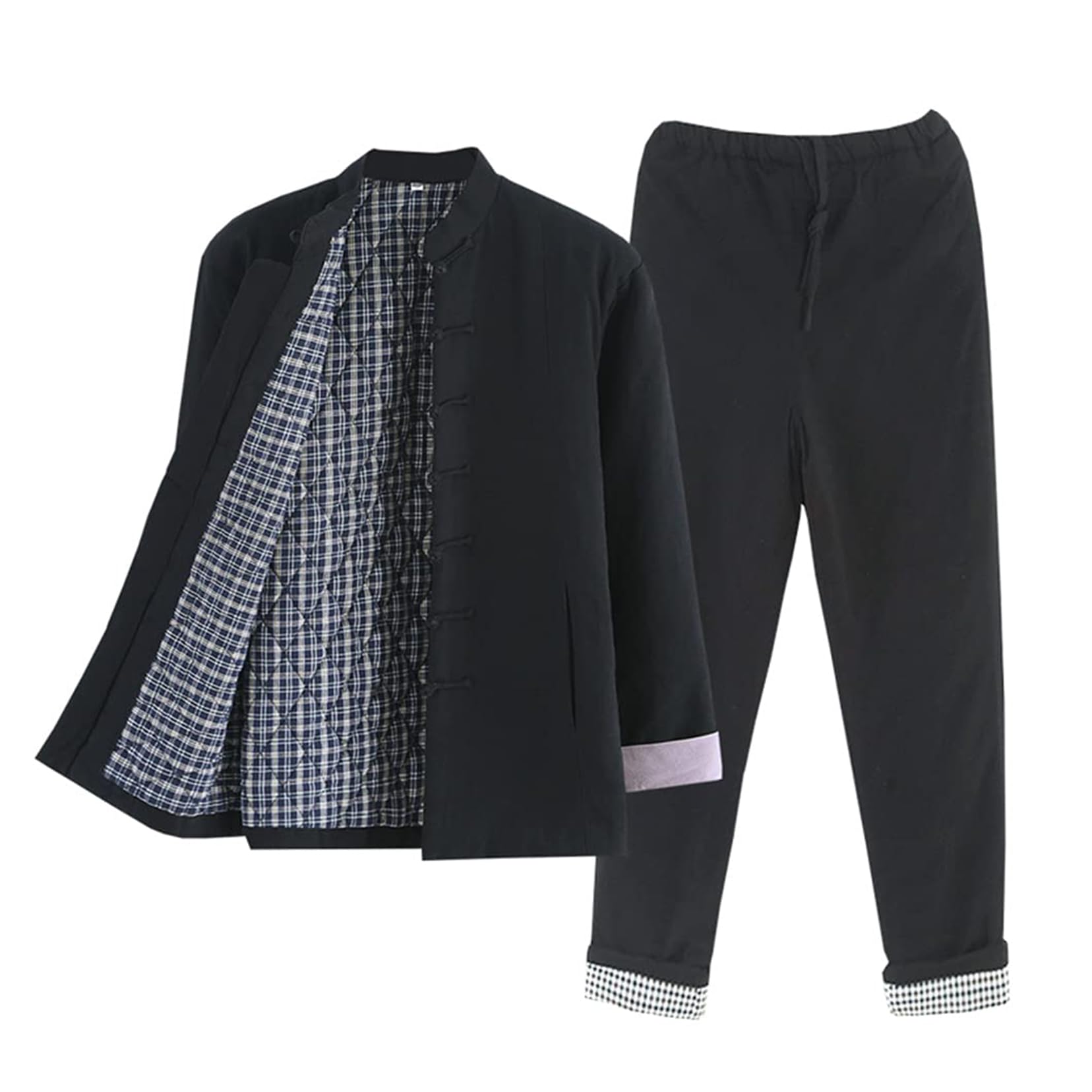 Strój Tang, Zimowy gruby zestaw Suit Cotton Pikowane płaszcze Męskie Ciepłe Tai Chi Uniform Chiński Kung Fu Odzież(Black,M)