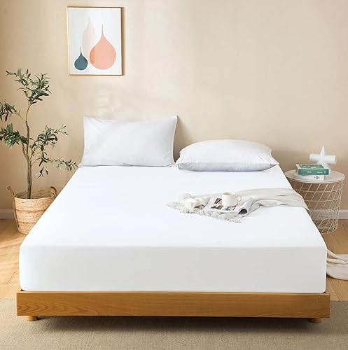 SeventhStitch The Art of Fine Living Fitted Sheet 100% Egyptian Cotton 600 Thread Count 12''/30CM Extra Deep Pocket Bottom Sheets Satin White Grey Luxury Bed Sheets Double King Size (White, King)