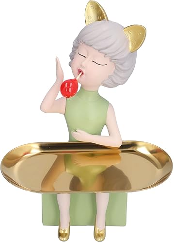 Miniatura 1 de Figura decorativa de niña moderna y linda decoración con bandeja de escritorio, cuenco para llaves para decoración de mesa de entrada, bandeja de