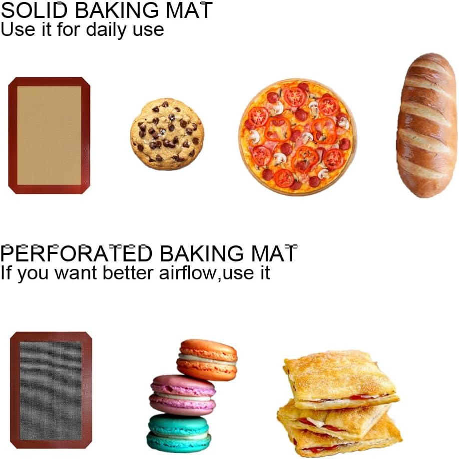 Silicone Baking Mats - Professional Airflow Control,Perforated and Solid Non Stick Cooking Matt for Macaron,Bread,Cookie(2 quarter solid + 2 quarter perforated)