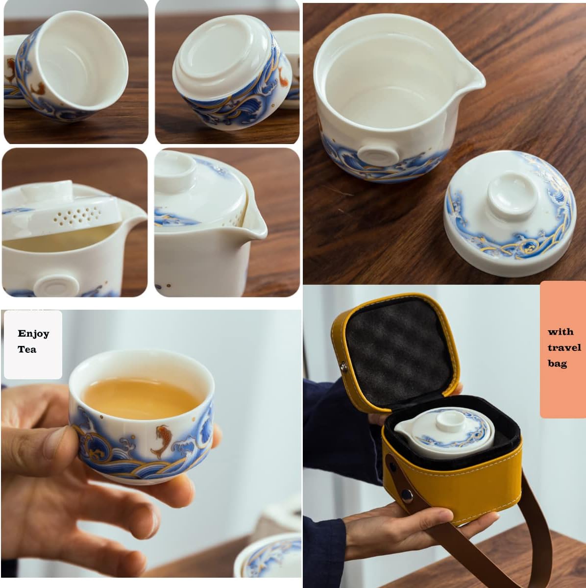 トラベルセラミックティーポットセット、中国カンフーティーポットティーカップセット、伝統的な中国の美学セラミックティーセット