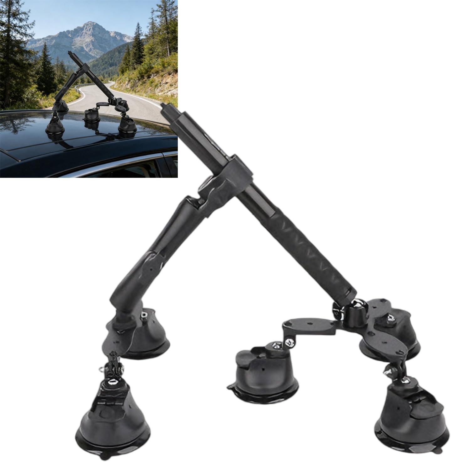 Mjaie Car Roof Mount Bracket Set Featuring 1.1m Poles and Suction Cups Action Camera Accessory Quick Release Design Car Roof Suction Mount