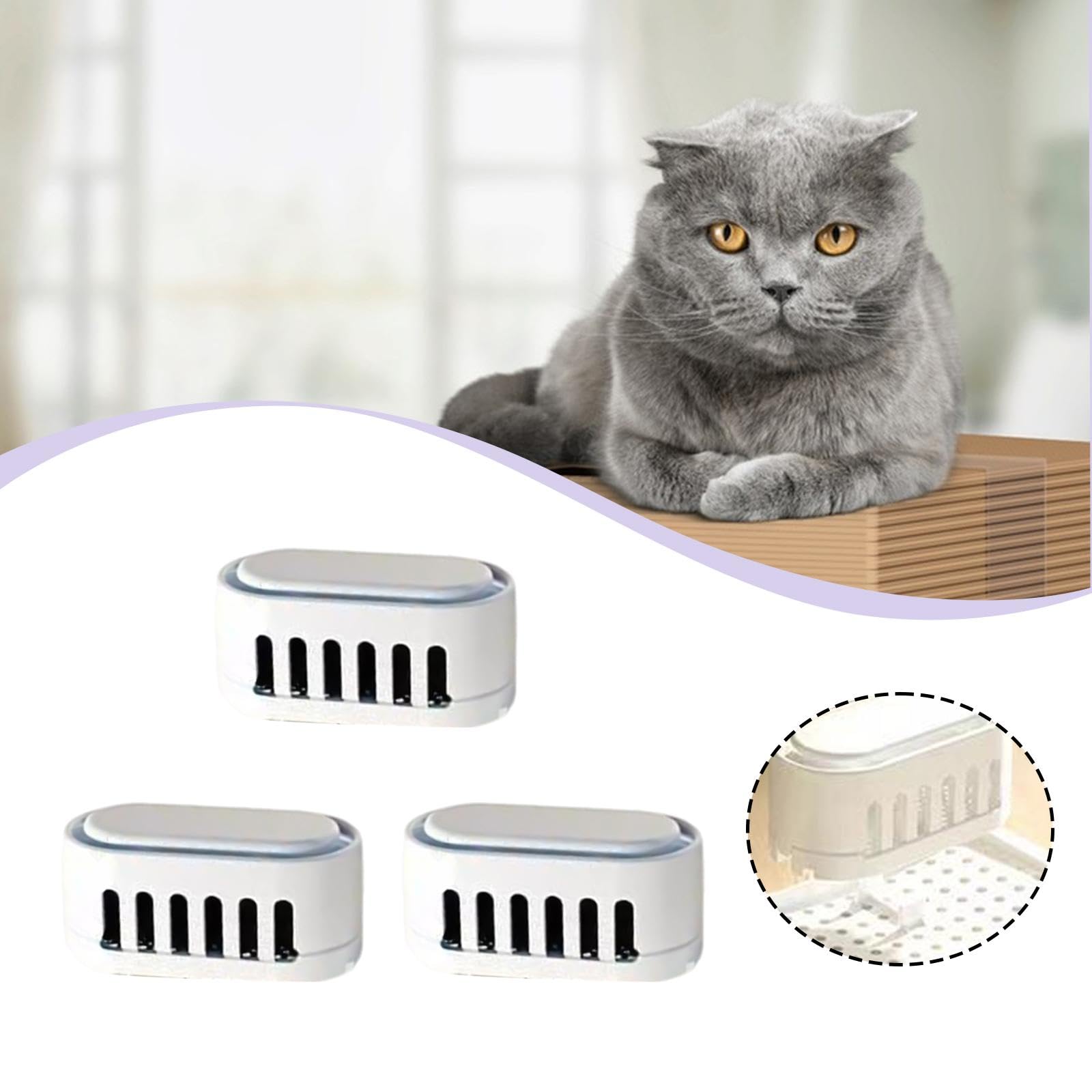 3X Désodorisants pour Litière, éliminateur d'Odeurspour Litière Chat, Intelligent pour Litière éliminer Les Odeurs d'animaux Domestiques, Parfum Frais, Installation Facile