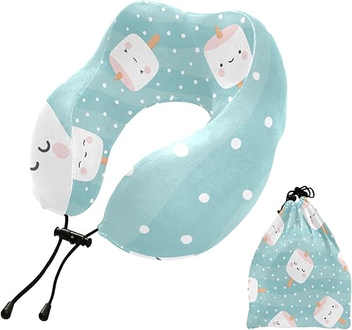 Marshmallow - Almohadas de viaje portátiles con patrón de cara, almohada en forma de U para avión, almohada de viaje para niños disponible en Yaxa Peru