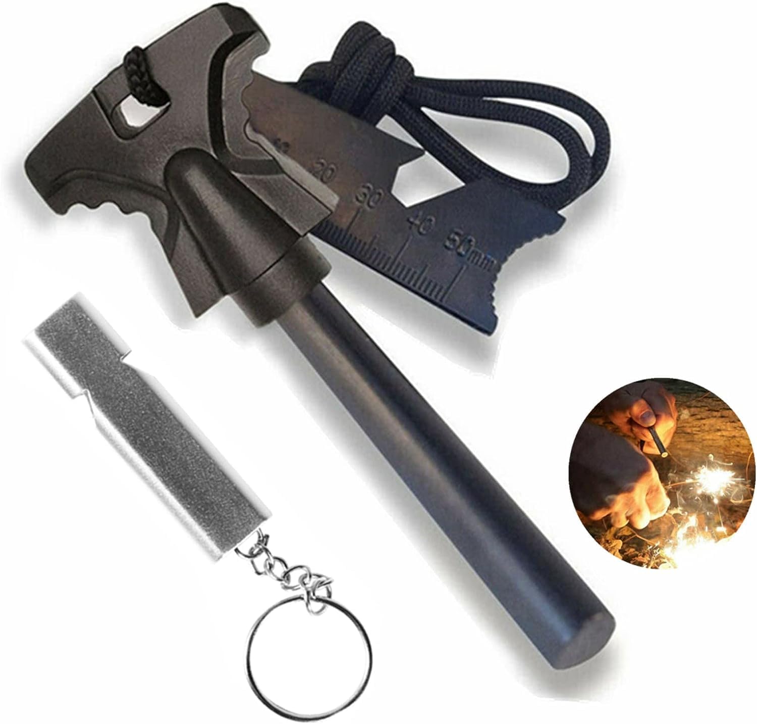 UDee Fire Striker Starter Kit – Ferrocerium Flint Rod with 120dB Survival Whistle – Waterproof, Durable & Compact Firestarter for Camping, Hiking, Backpacking & Emergency Survival Gear-picture-14