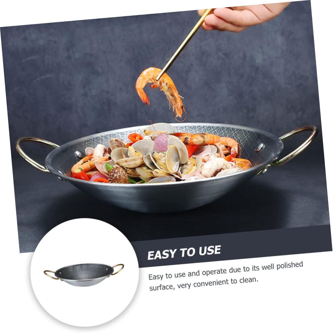 Zerodeko Stainless Steel Cooking Pan Hot Pot Double Handle Portable Paella Pan Heat Resistant Kitchen Cookware for Seafood and Stove Top Use