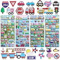 Kifmurase 4 Pcs 3D Puffy Vehicle Decals, Transportation Puffy Sticker for Toddlers Kids Boys Girls, Reusable Cool Foam Cars Stickers with Fire Construction Garbage Truck Tractor Digger Bulldozer