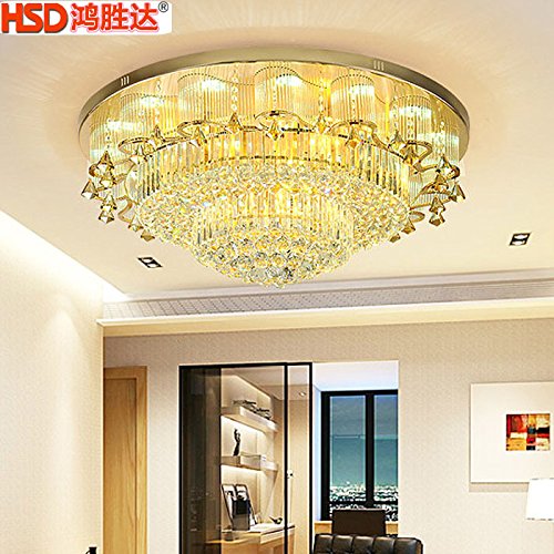 Preisvergleich Produktbild Lemumu runde Deckenleuchte_Luxus Golden Circle Deckenleuchte led Crystal leichte kontinentale Schlafzimmer Wohnzimmer mit hellen Restaurant, Durchmesser 80 cm + Fernbedienung