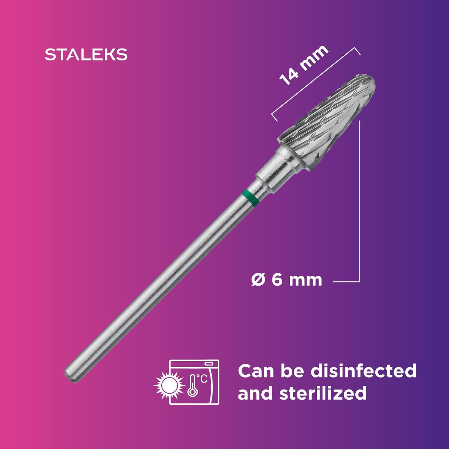STALEKS PRO Expert Carbide Nail Drill Bit (Frustum, Green, 6mm Head / 14mm WP) – Coarse Hardness for Fast Artificial Nail & Skin Material Removal in Hardware Manicure/Pedicure
