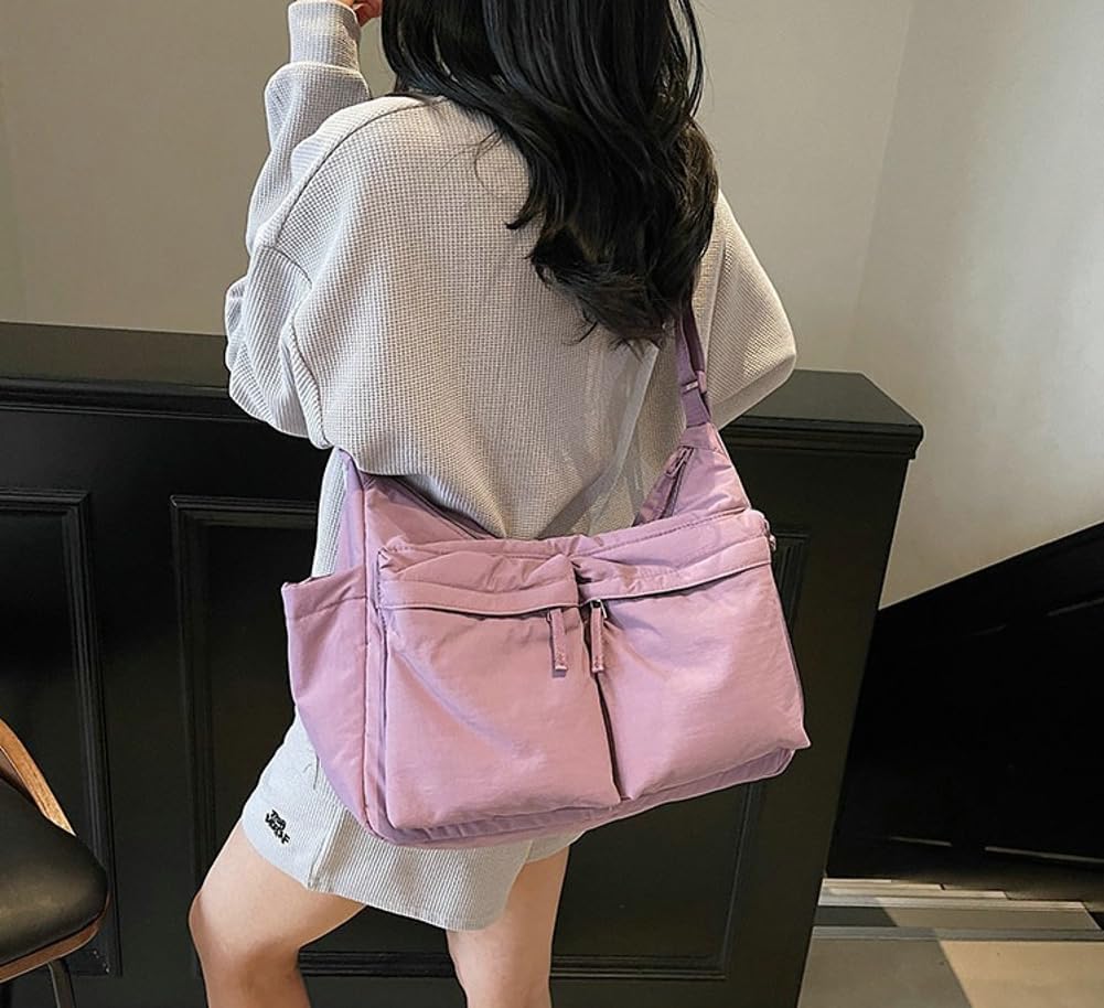 Nylon Large Crossbody Messenger Bag for Women Slouchy Multi-pocket Shoulder Tote Purse Waterproof Crossbody Bag