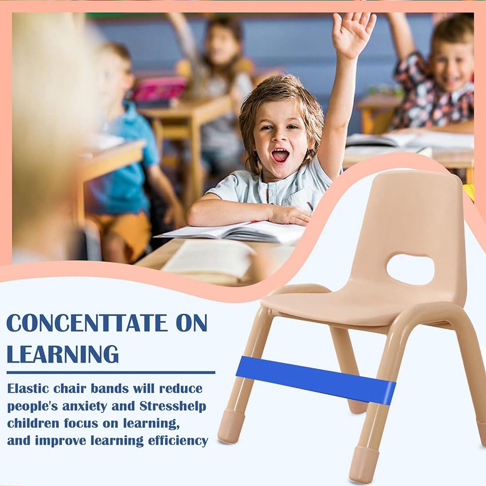 6 Fasce Elastiche Per Sedia Bambini – Rimbalzanti Antistress In Gomma, Verde E Blu, Per Concentrazione E Calma