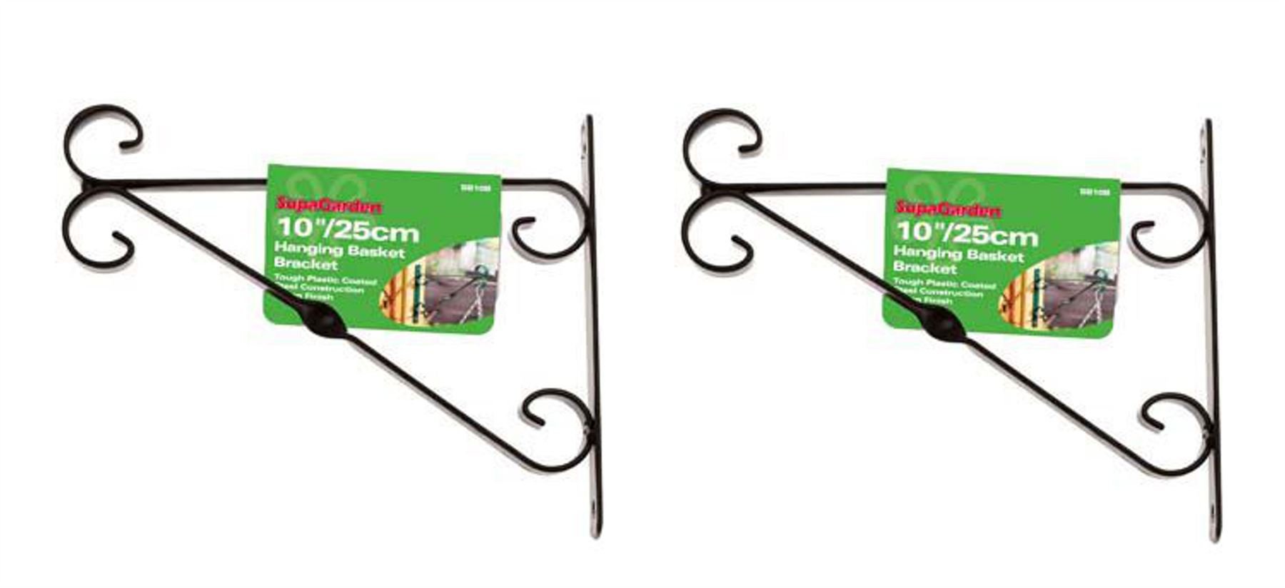 SupaGarden Black Garden Plant Hanging Basket Bracket 25cms / 10" PACK OF 2 BRACKETS