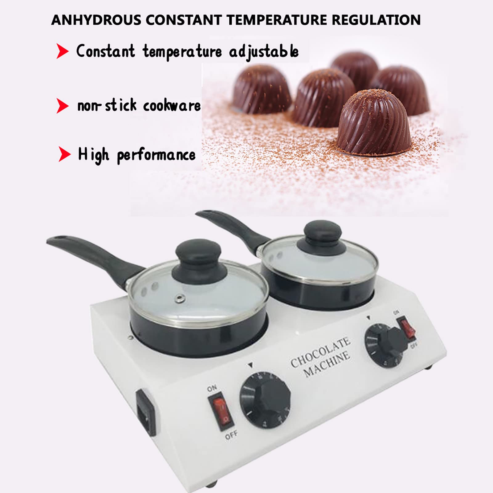 Scioglitore per Cioccolato A 2 Pentole, Intervallo di Temperatura 30-85 ℃, Set per Fonduta Riscaldante per Cioccolato da 40 W, Dessert al Cioccolato Fai-da-Te, capacità 2 kg