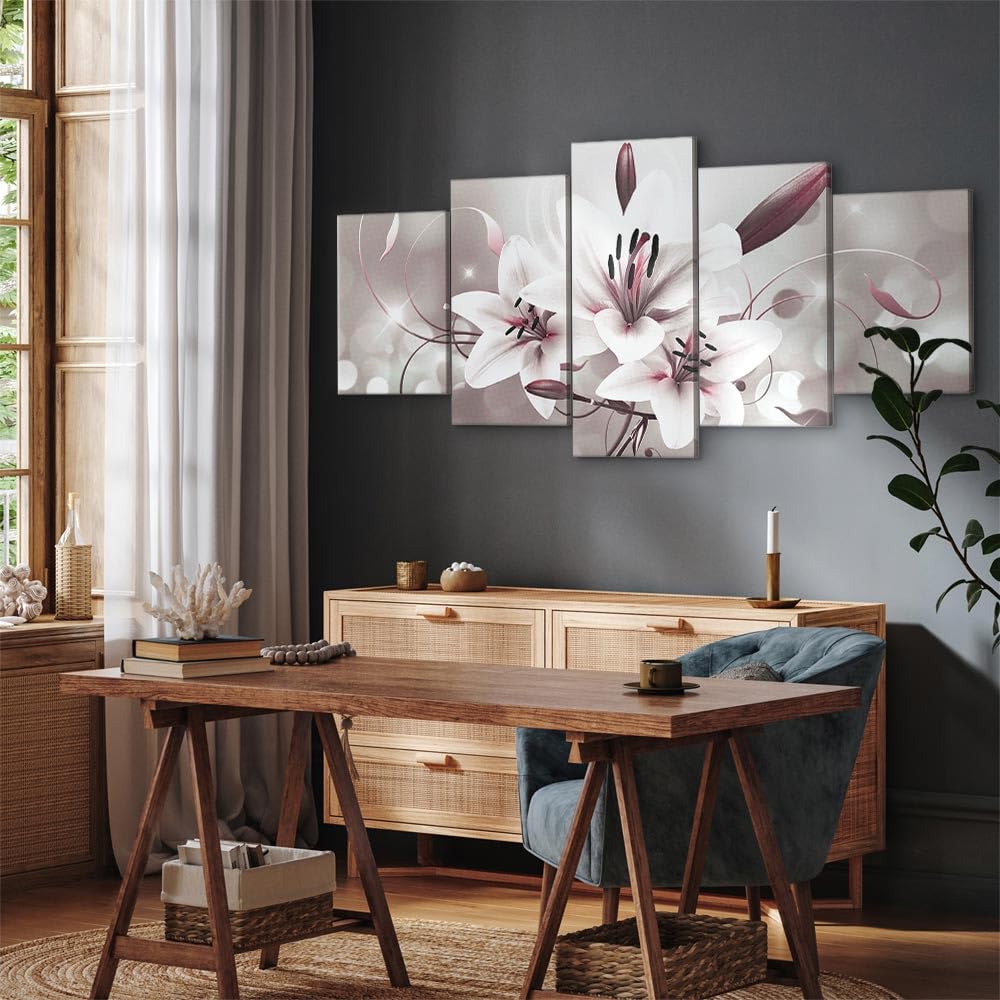 B&D XXL - Tableau Acoustique Nature 100x50 cm 5 Parties - Décoration Murale Anti-Bruit Isolation Phonique Bureau Chambre Panneau Insonorisant Impression sur Toile - Fleur b-C-0041-b-n