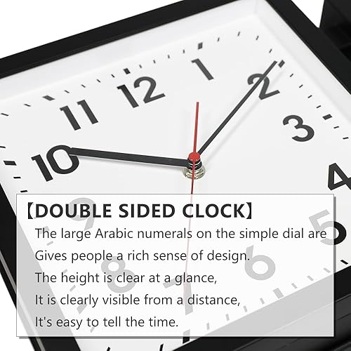 Miniatura 3 de BESTIME 66295A Reloj de pared de plástico de doble cara con marco negro. Reloj de estación clásico de diseño simple, estilo silencioso, elegante y