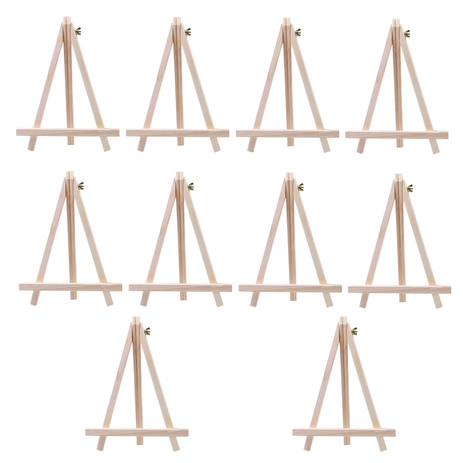 Pack of 10 Mini Wooden Easel, 8 x 15 cm, Modern Style, Wood-Coloured, Adjustable Table Easel for Drawing, Photos, Art, Crafts, Children