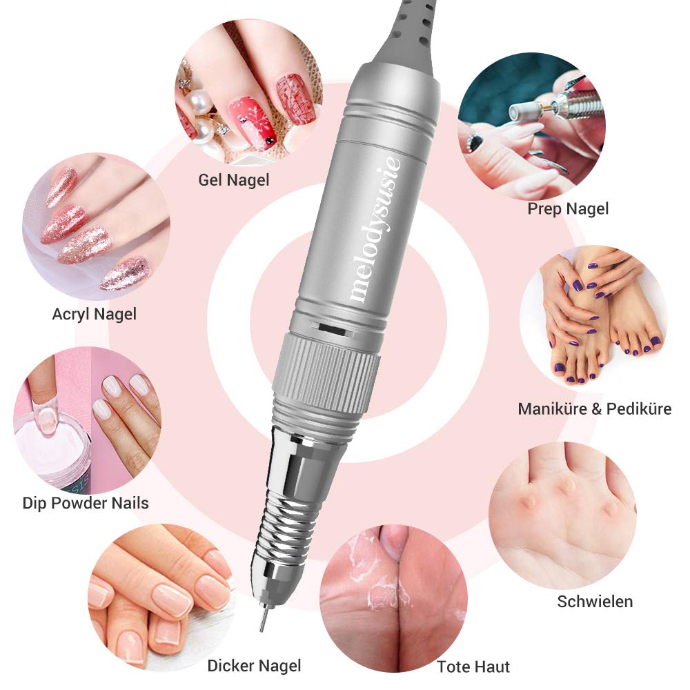 MelodySusie Elektrische Nagelfräser 30000 U/Min Professionelle Elektrische Nagelfeile Maniküre Pediküre Set Gelnägel Acrylnägel Nagelpflege Fräser Set mit Fußpedal für Nagelstudio Zuhause, Weiß