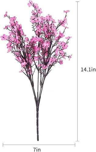 Miniatura 3 de LUSHIDI 6 flores artificiales de aliento de bebé, seda falsa de tacto real, ramos florales, decoración de boda, fiesta (rosa intenso)