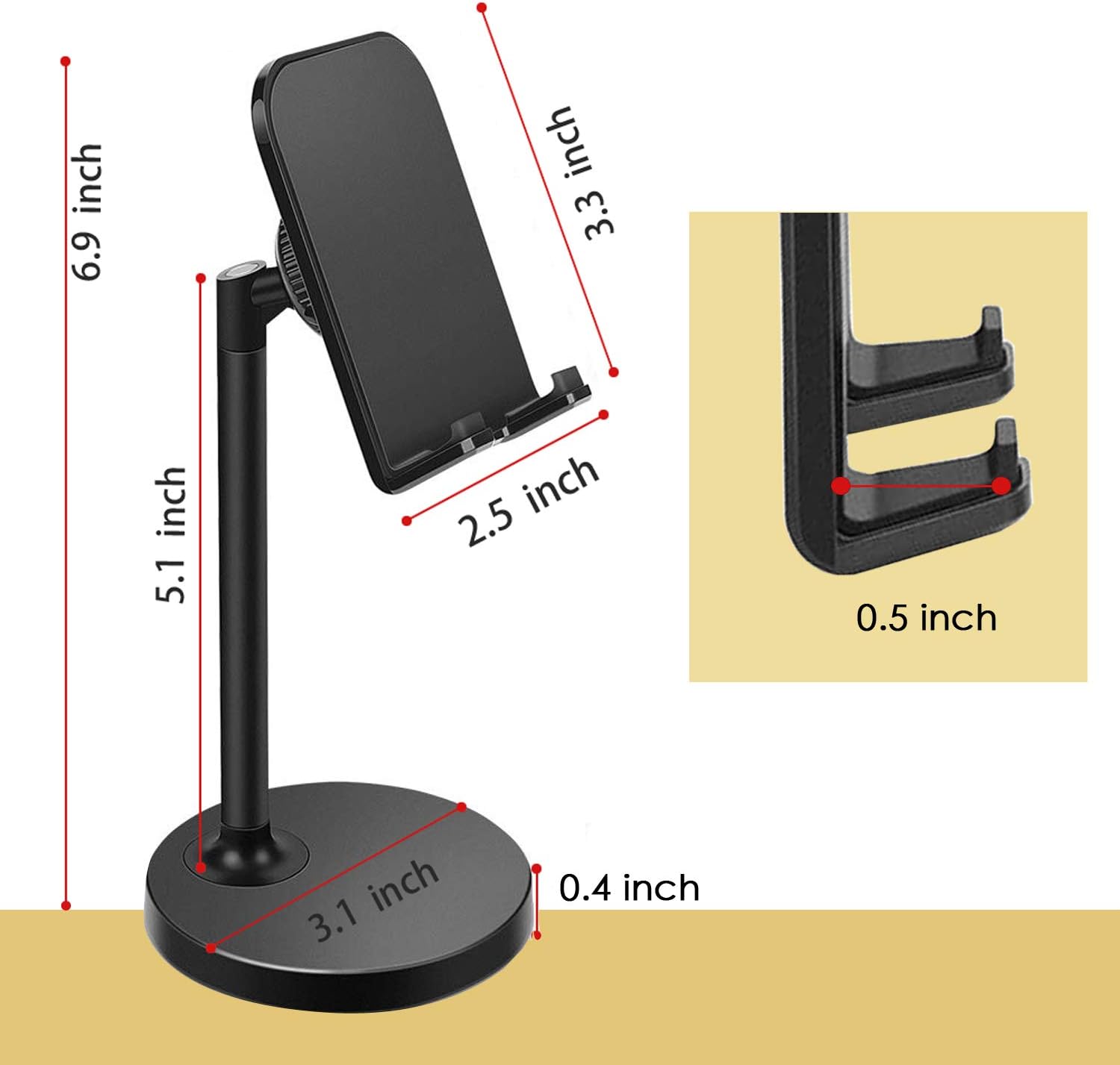 CreaDream Cell Phone Stand, Adjustable iPhone Stand, Cradle, Holder for Desk Compatible with iPhone 11 Pro Max Xs Xr 8 7 6 6s Plus 5s Charging, Accessories Desk, Android Phone-Black