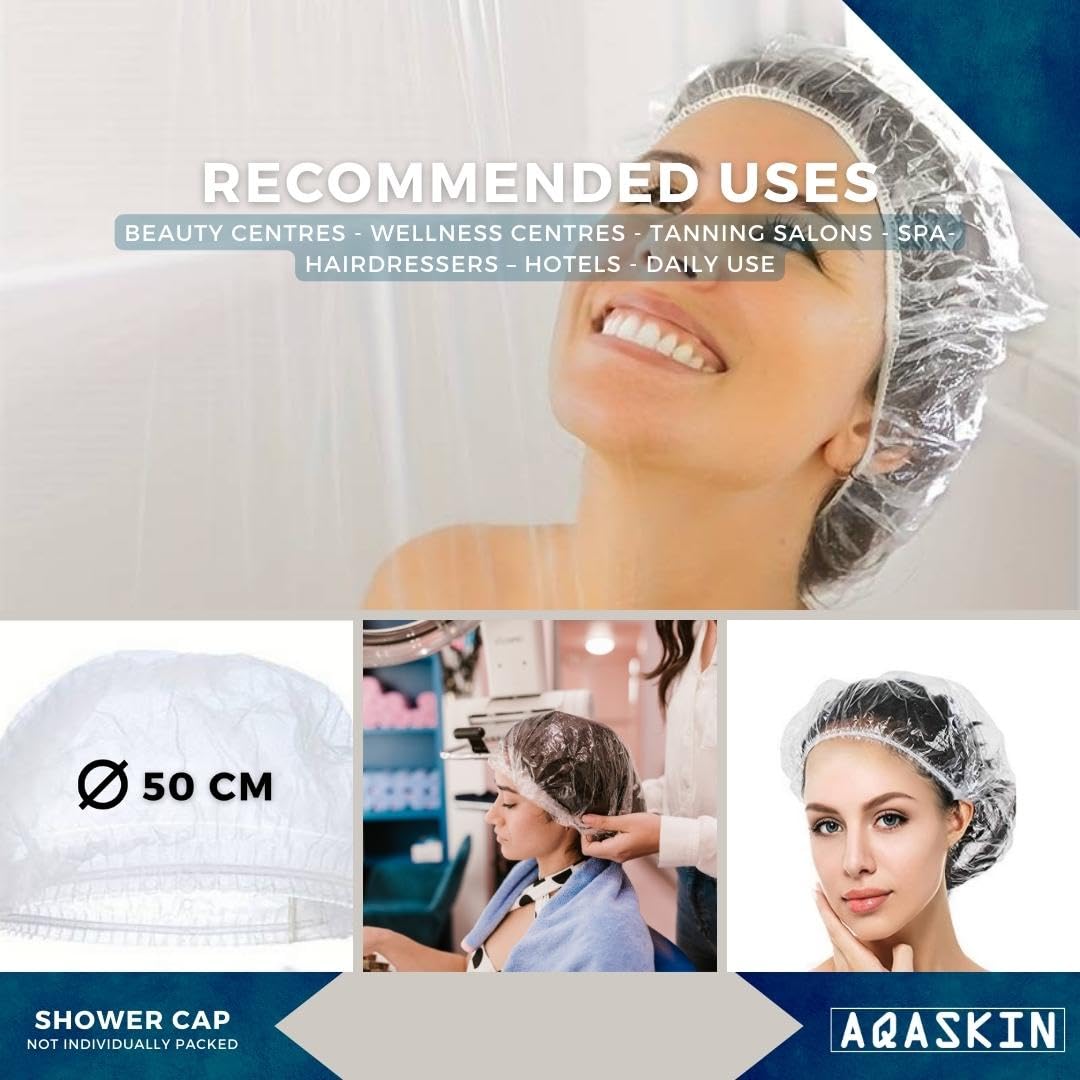 Disposable Shower Caps, Disposable PE Caps, Shower Caps - Ideal for Hotel, Spa, Hairdressing Shower - Also Individually Packed (Diameter 50 cm - Pack of 100) - Image 3