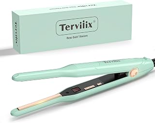 Terviiix Titanium Pencil Flat Iron with Adjustable Temp, 3/10'' Small Flat Iron with Dual Voltage, Mini Hair Straightener for Men, Touch Ups/Pixie Short Hair/Beard/Bangs/Edges/Baby Hair, Green