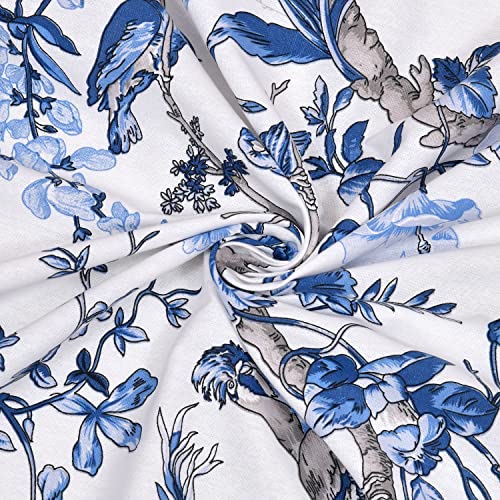 Image of LINENWALAS Cotton Curtains Set of 2, Canvas Window Curtains for Home Decor, Hangs Elegantly with Back Loops (4.5ft x 5 ft,) Blue Birds