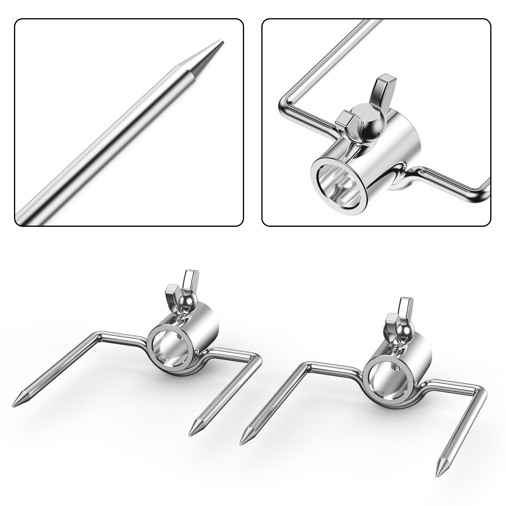onlyfire BBQ Fork para Pinchos de Barbacoa, Contiene Pinza Doble y 2 Pinzas para Carne, Chicken Skewer Kit, Grill Roasting Fork para Palos de Brocheta Hexagonales de 12MM, Cuadrados de 10MM y 8MM
