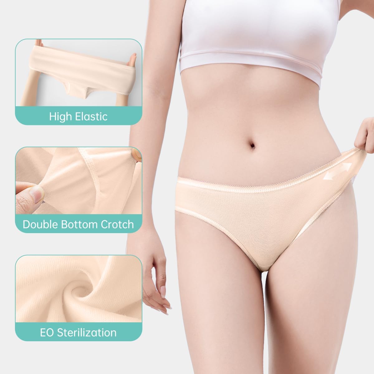 Disposable Underwear for Women, 10 Pack Cotton Ladies Briefs Panties Travel/Emergency, White - Image 4