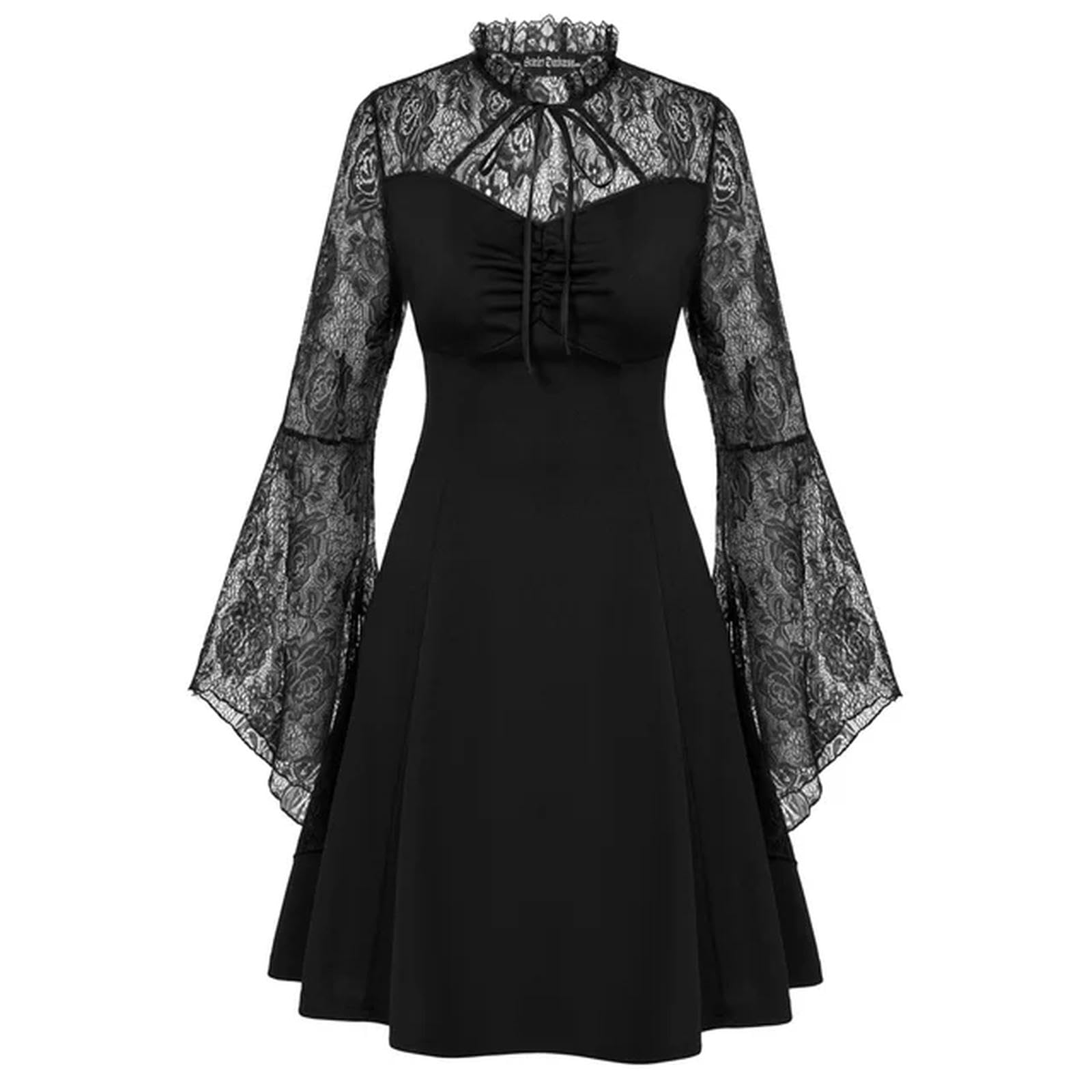 Robe longue en dentelle noire de haute qualité, coupe XL fluide