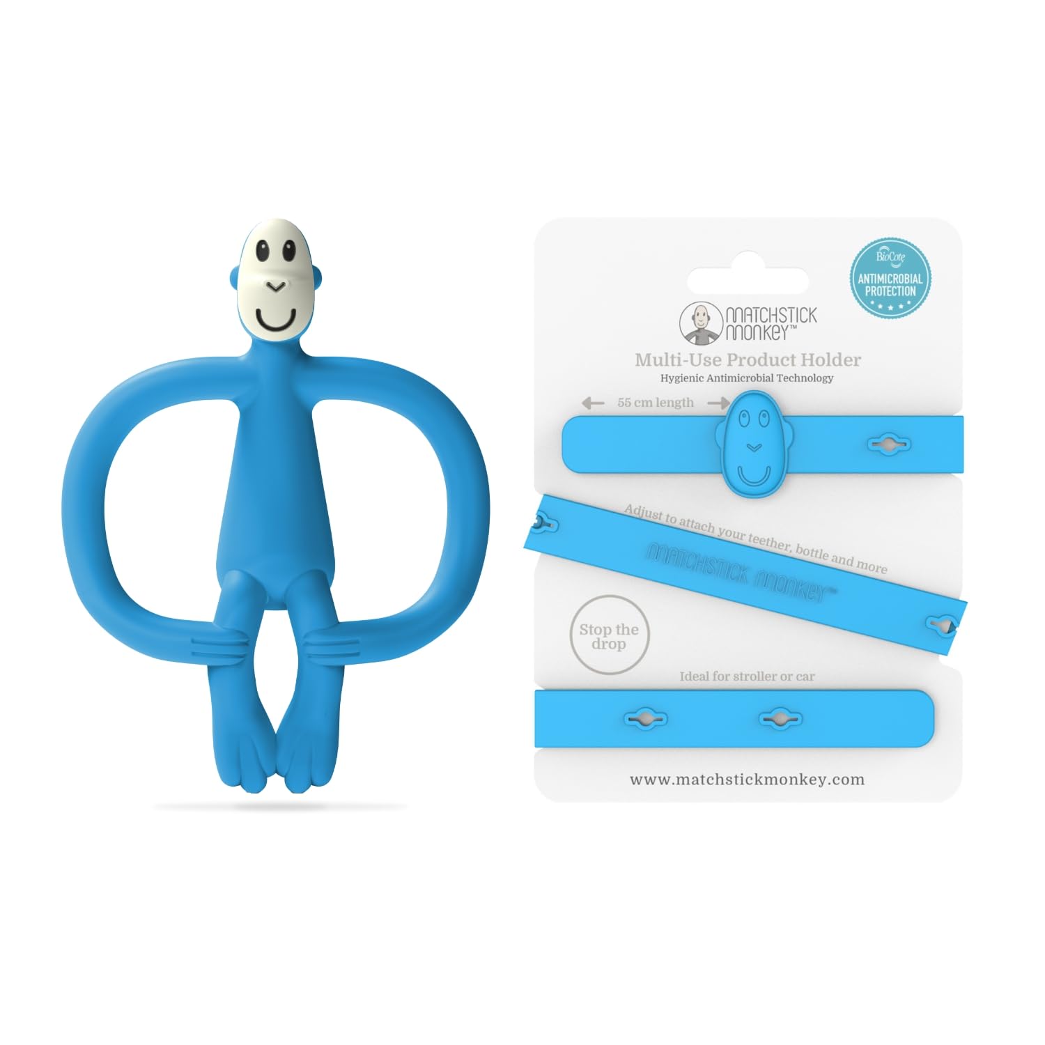 Matchstick Monkey Antimicrobial Silicone Teether & Gel Applicator, Easy Grip