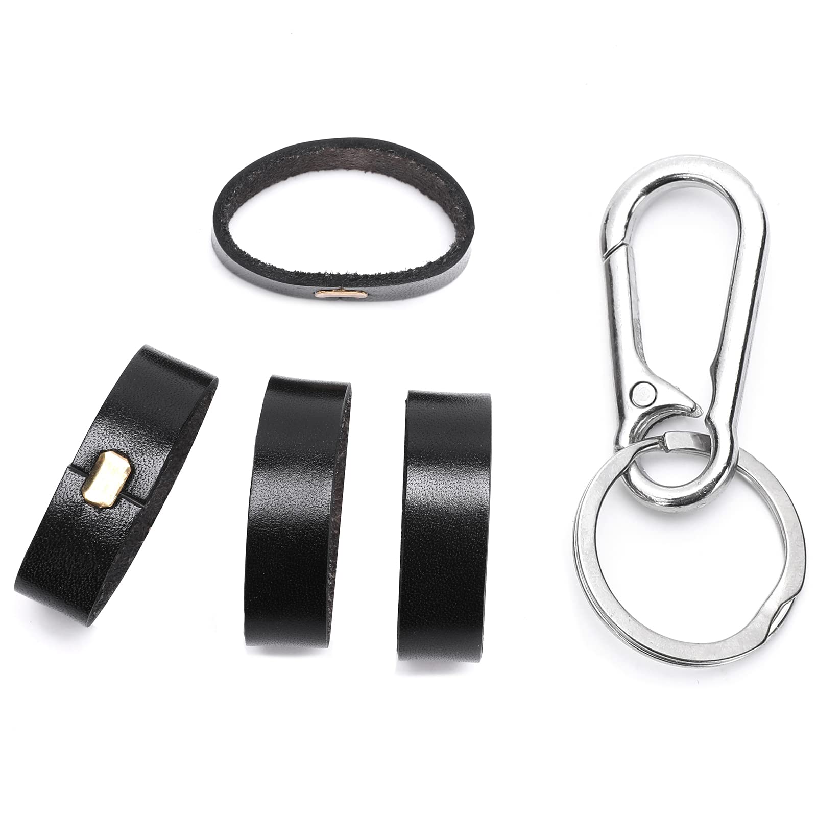 Rolarc 4 Pack Of Leather Belt Keepers + 1 Key Ring Belt Loop Buckle For Leather Craft Leather Belt Parts (Black)
