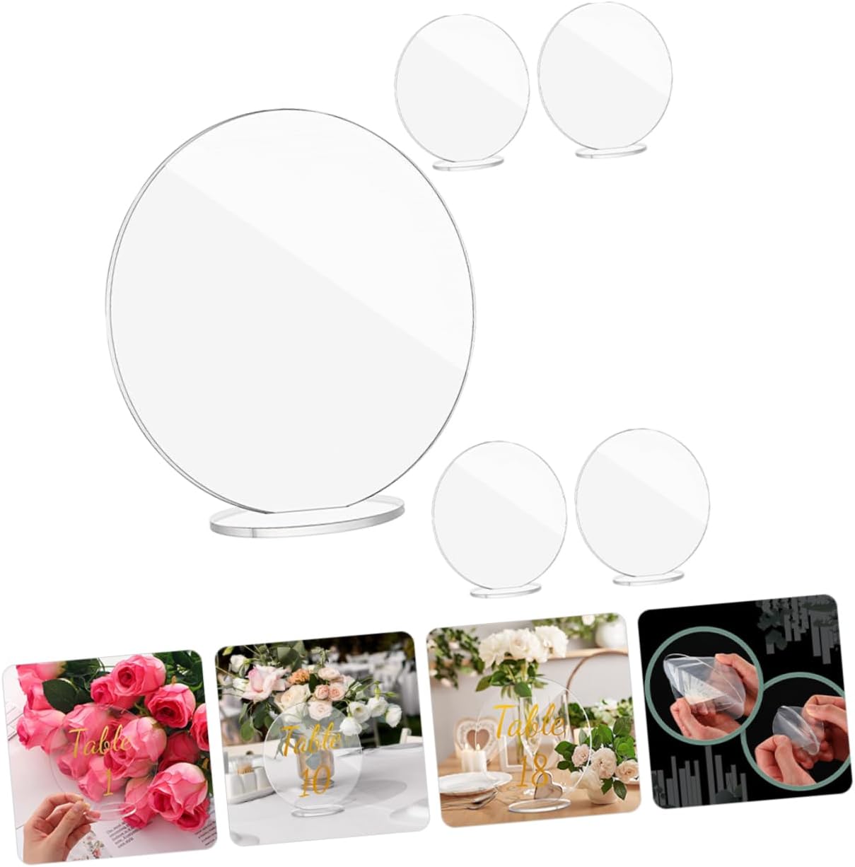 25sets Clear Acrylic Round Blank Place Cards for Weddings of Table Display Stands Reusable Guest Name Sign Holders for Party and Event Decor