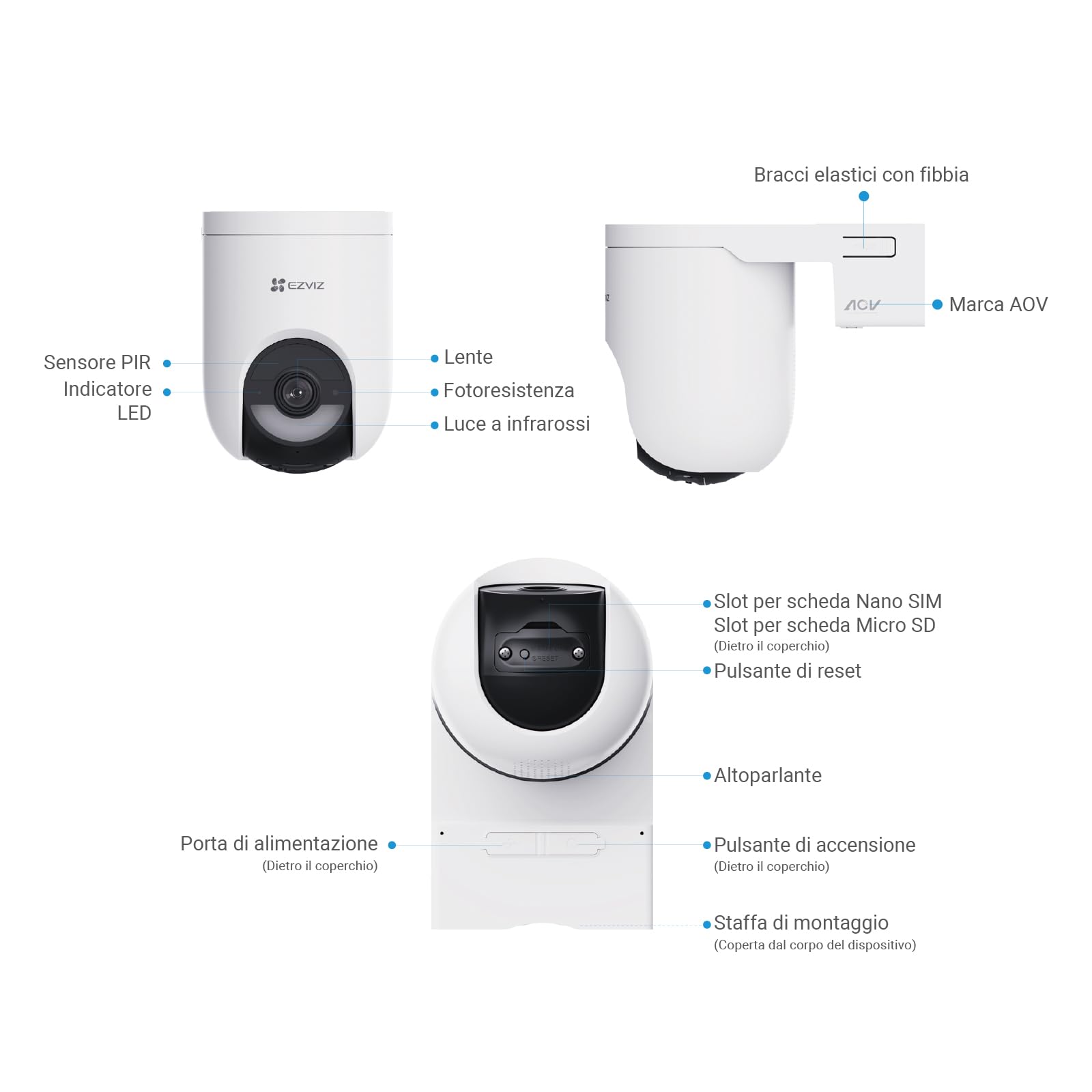 EZVIZ HB8 Lite 4G Telecamera Wi-Fi Esterno Senza Fili con Pannello Solare, Risoluzione 2K+, Scheda SIM Inclusa, Connettività 4G LTE & Wi-Fi 6, Modalità AOV, Rilevamento Umano/Veicoli, PTZ 360°