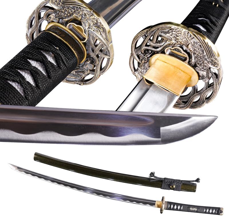 Japanese Samurai Katana Sword, 1060 High Carbon Steel Traditional Handmade, Blue Flame Full Tang, High-Performance/Razor-Sharp, Gifts for Men/Boys
