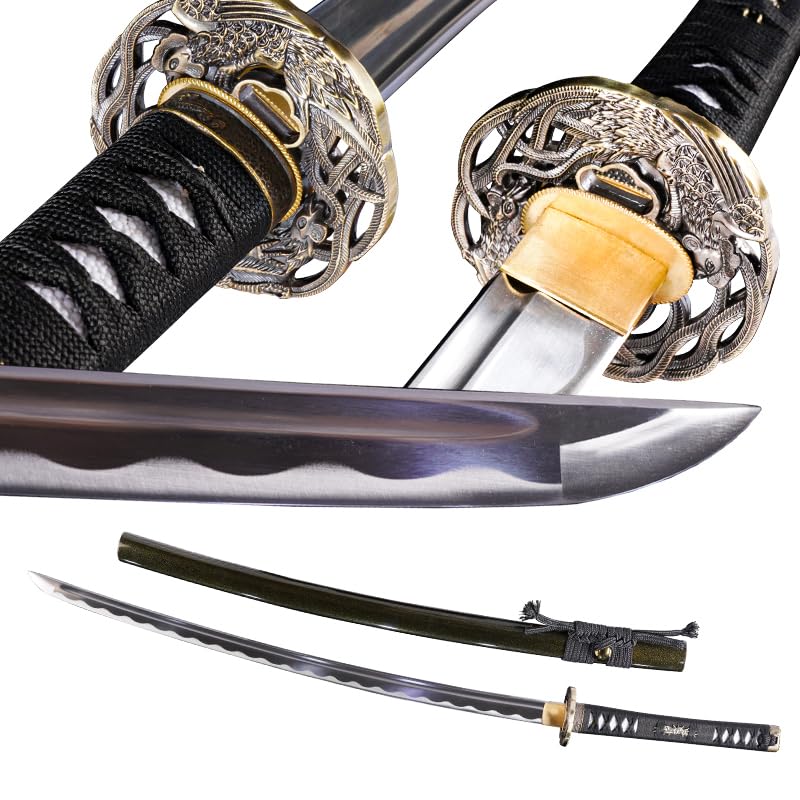 Sponsored Ad - Japanese Samurai Katana Sword, 1060 High Carbon Steel Traditional Handmade, Blue Flame Full Tang, High-Performance/Razor-Sharp, Gifts for Men/Boys
