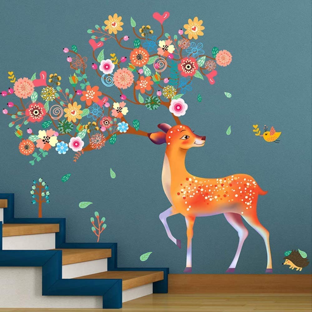 Cartone Animato Scuola Asilo Parete Layout ADESIVI Parete Camera Dei Bambini Decorazione Camera Da Letto Appiccicoso Prugna Cervo